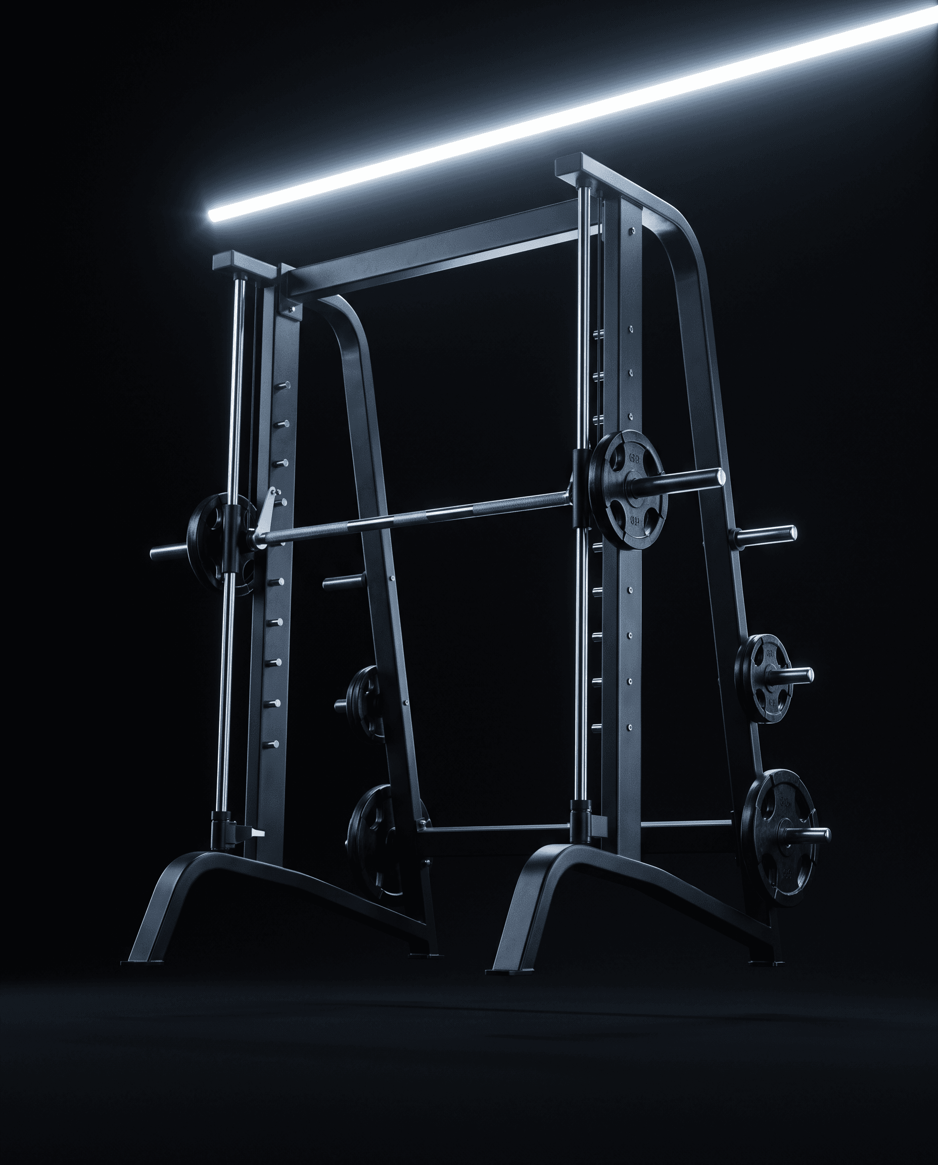 A Smith machine guided barbell squat rack
